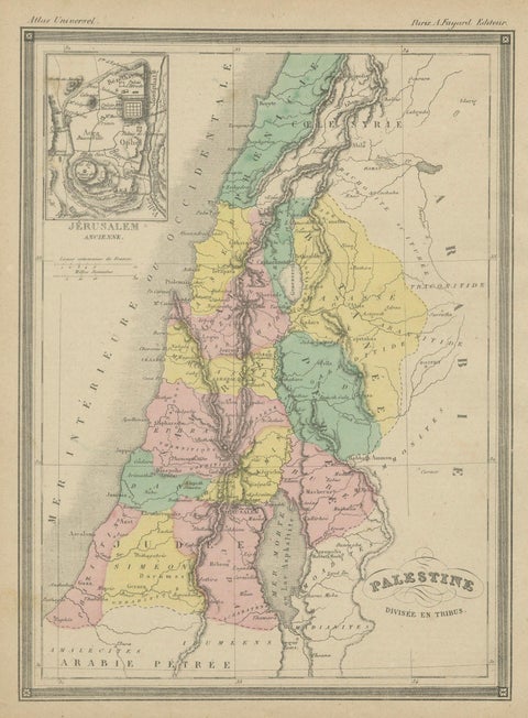 Palestine Divided into Tribes Map with Ancient Jerusalem, Paris, c.1850, close-up 1