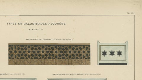 Antique Ottoman Balustrade Design Print, Yeşil Mosque & Rüstem Pasha Mosque 1924, close-up 5