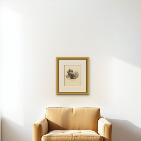 Conventuel, 1862 Hand-Colored Lithograph of a Conventual Franciscan Friar, shown framed on a wall, true to size