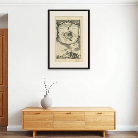 Antique Print of the Paulus Broeders Monastery by Wagenaar, c.1760, shown framed on a wall, true to size