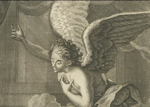 Set of Biblical Engravings, Nativity, Luke the Evangelist & Annunciation, c1735, close-up 2