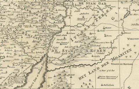 Antique Holy Land Map, Twelve Tribes of Israel, Covens & Mortier, c.1700, close-up 3