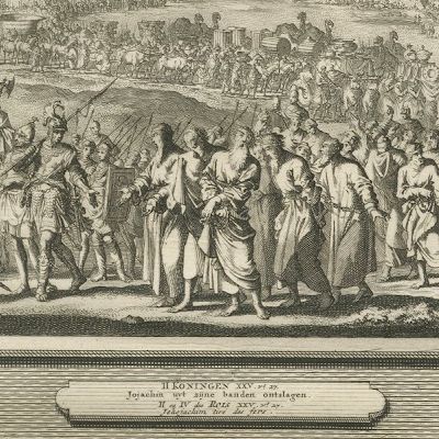 Burning of Jerusalem and the Release of Jehoiachin, Mortier Bible circa 1700, close-up 2