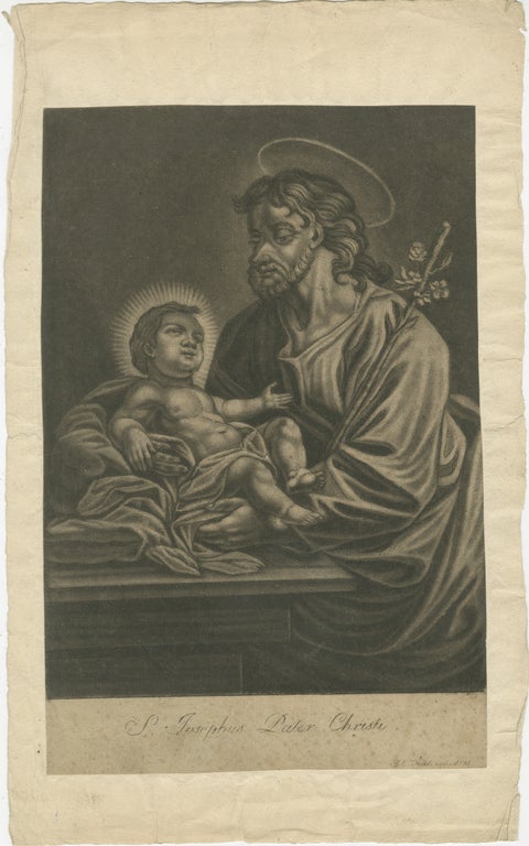 St. Joseph with the Christ Child, Antique Mezzotint, J.E.Haid Augsburg, ca.1799, view 2