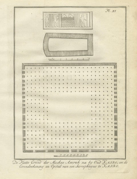 Mosque of Amr, Old Cairo & Sarcophagus Design, Architectural Print, Egypt 1776, close-up 5