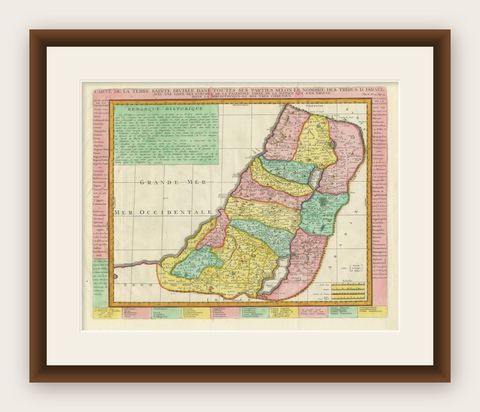 1732 Henri Chatelain Map of the Holy Land Divided Among the Tribes of Israel, shown framed