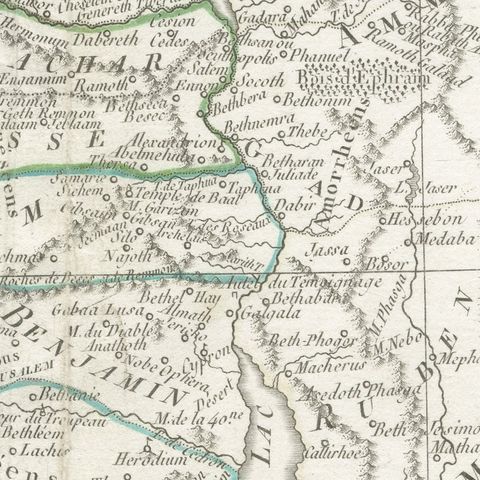 Antique Map of Judaea or the Holy Land with the Twelve Tribes, circa 1800, close-up 3