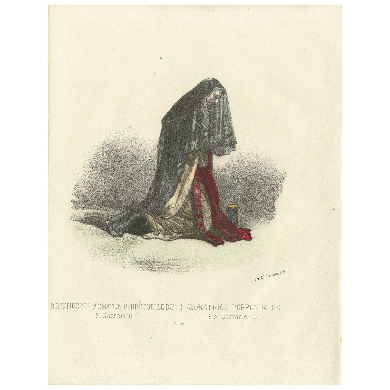 Eternal Devotion in Prayer: Handcolored Religious Adorer Print, Plate 77, 1862
