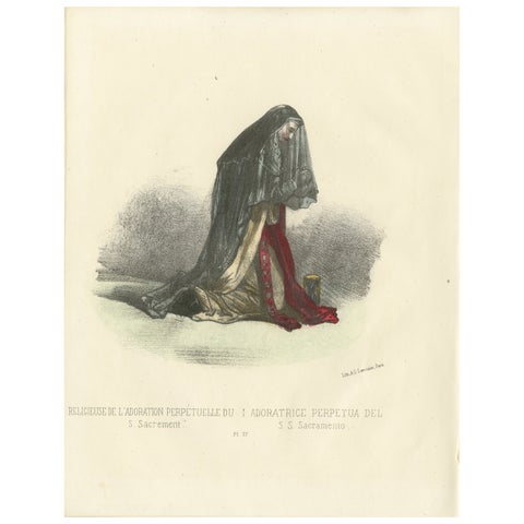 Eternal Devotion in Prayer: Handcolored Religious Adorer Print, Plate 77, 1862