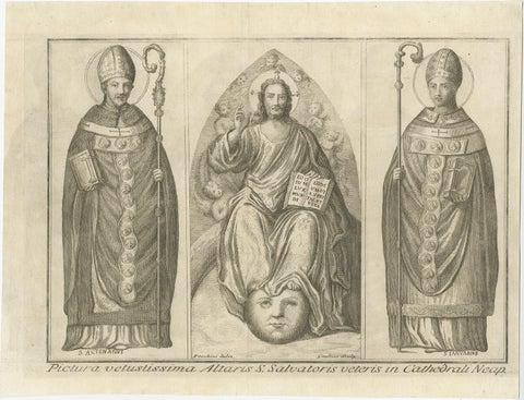 Rare Religious Print of God the Father with S. Actenasius & S.Ianuarius, ca.1750, view 2