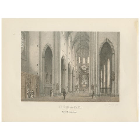 Uppsala Cathedral Choir Interior, Koret i Domkyrkan, Tinted Lithograph 1877