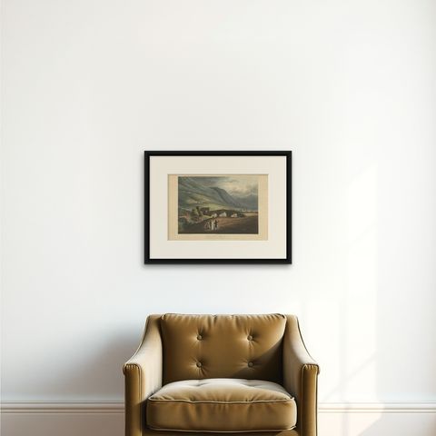 Jacob’s Bridge, Aquatint View of Syria & Holy Land by Spilsbury, 1803, shown framed on a wall, true to size
