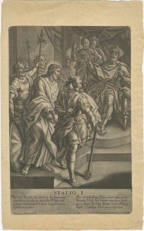 Statio I, Christ Condemned to Death, Antique Mezzotint, Late Baroque, view 2