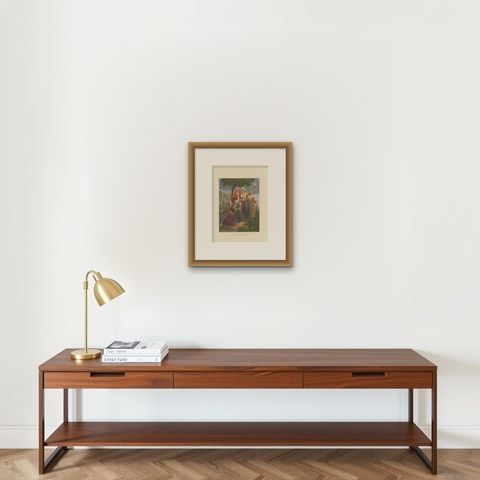 Antique Bible Print of the Ten Virgins by Kronheim 'c.1860', shown framed on a wall, true to size