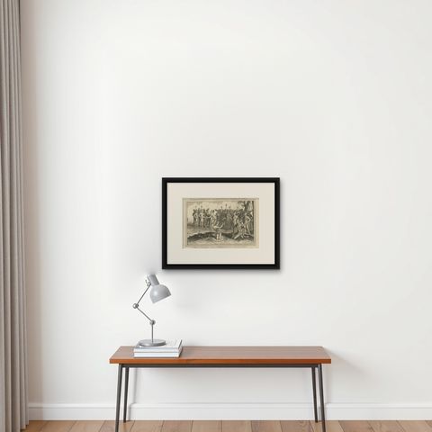 Pre-Battle Rituals: The King of Florida and His Magician, ca.1780, shown framed on a wall, true to size