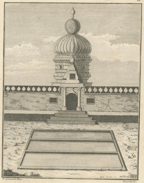 Original Engraving of Hindu Pagoda on Malabar Coast, Antique Temple Print, 1806, close-up 2