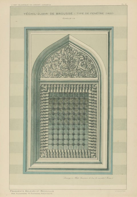 Green Mosque Window, Bursa Turkey, Ottoman Islamic Architecture Print, 1924, close-up 5