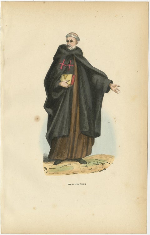 Antique Hand-Colored Print of an Armenian Monk, 1845, view 2
