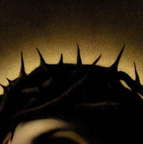 Ecce Homo, 1899 German Chromolithograph of Christ with Crown of Thorns (Dresden), close-up 5