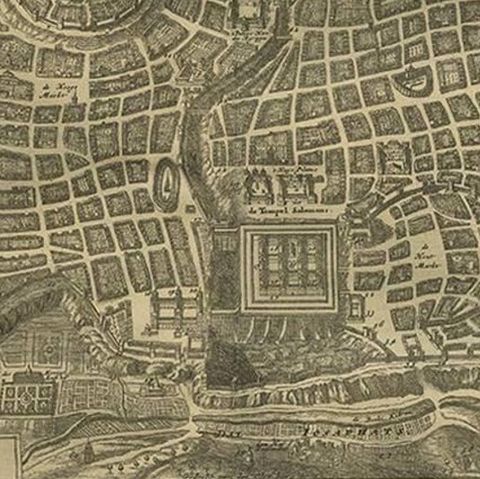 Antique Bible Plan of Ancient Jerusalem, 1743, close-up 2