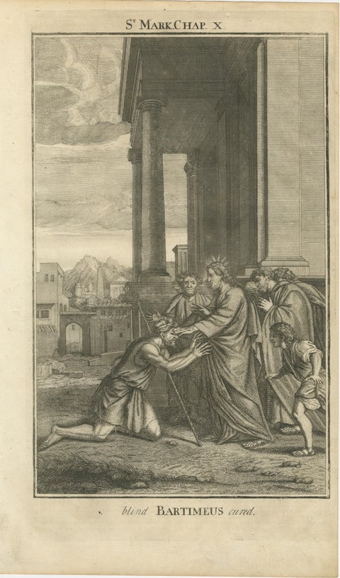 Biblical Engravings, St. Mark, Healing Bartimeus & Descent from the Cross, 1735, view 6