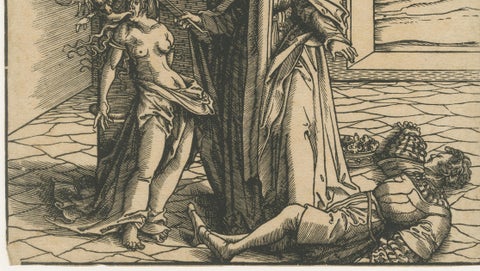 Saint Radegonde Exorcising a Demon, Burgkmair Circle, c.1516 Woodcut, close-up 3