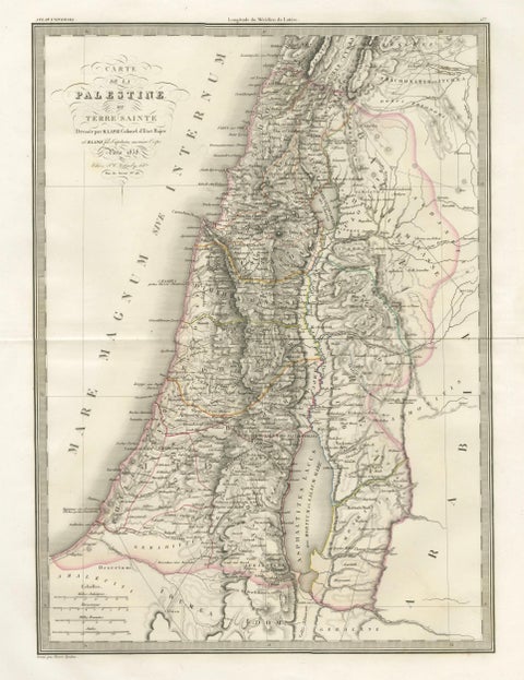 Antique Map of Palestine and the Holy Land, Lapie, Paris, 1838, close-up 1