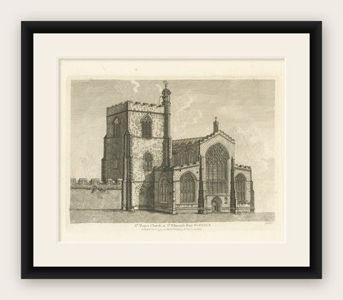 St Mary’s Church, Bury St Edmunds, Suffolk, Antique Engraving, 1779, shown framed