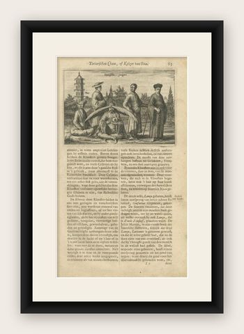 Antique Print of Chinese Monks by Nieuhof, 1665, shown framed