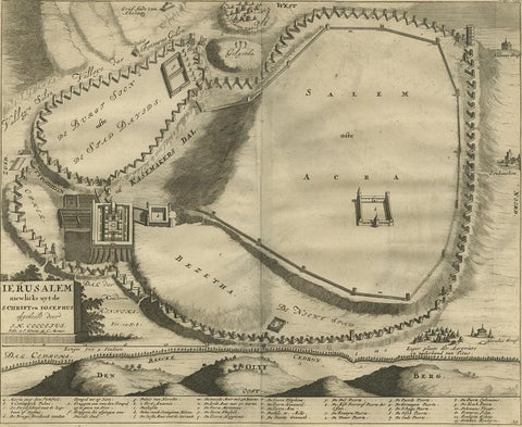 Antique Bible Plan of Jerusalem by Covens & Mortier, 1743, view 2