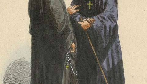 Russian Priest and Monk, Hand-Coloured Lithograph, c.1845, close-up 3