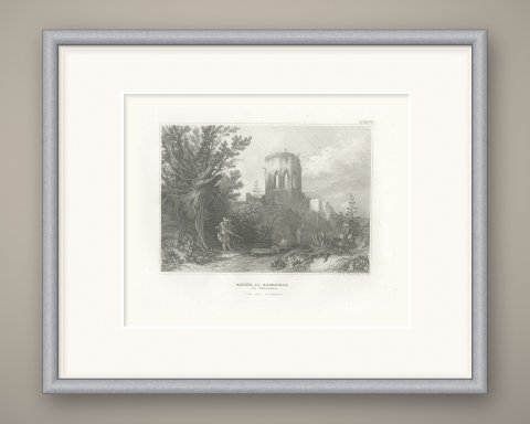 Ruins of Samaria in Palestine, Antique Romantic Landscape View, circa 1850, shown framed