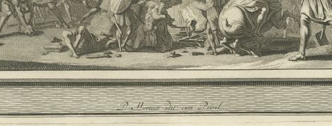 Gideon Defeats the Midianites and the Death of Abimelech, Mortier circa 1700, close-up 1