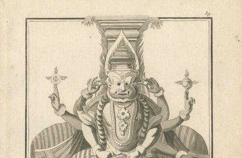 Striking 1806 Narasimha Vishnu Lion-Man Avatar Antique Print, Hindu Engraving, close-up 1