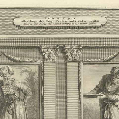 High Priest and Levites and God Speaks in the Holy of Holies, Mortier circa 1700, close-up 2