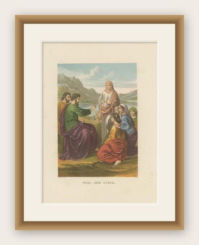 Antique Bible Print of Paul & Lydia by Kronheim 'c.1860', shown framed