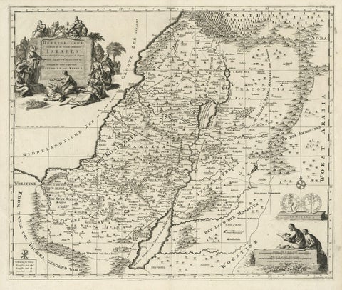 Highly Detailed Antique Map of the Holy Land Showing 12 Tribes of Israel, c.1720, close-up 1