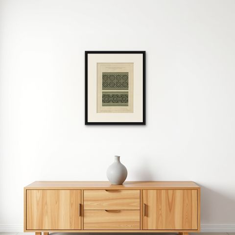 Antique Ottoman Geometric Balustrades Print, İznik Green Mosque, Raymond, 1924, shown framed on a wall, true to size