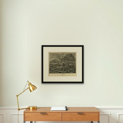 Antique Bible Print Elijah's Burnt Offering by J. Luyken, 1743, shown framed on a wall, true to size