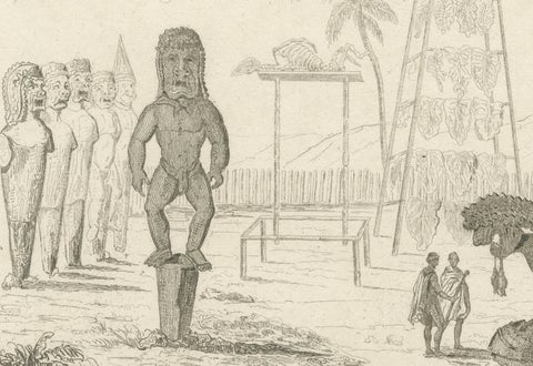 Ancient Hawaiian Temples & Royal Sacred Sites, Pair of Small Engravings, 1836, close-up 6