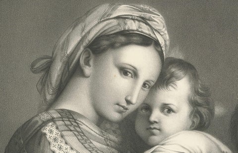 Madonna and Child Print after Raphael, La Vierge à la Chaise, circa 1850, close-up 5