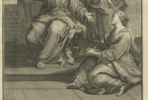Christ with Mary and Martha Engraving, Luke X Martha Reproved 1735, close-up 2