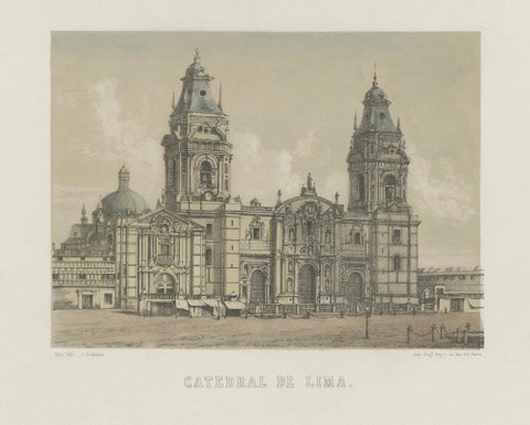 Hand-colored lithograph views of the Cathedral and La Merced Church, Lima, 1865, close-up 2