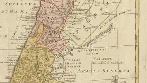 Holy Land Map Palestine Homann Heirs, Hand Colored, c.1744, close-up 1