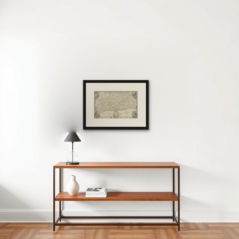 Scare Map of Canaan, with Portraits of the Apostles of Matheaus and Others, shown framed on a wall, true to size