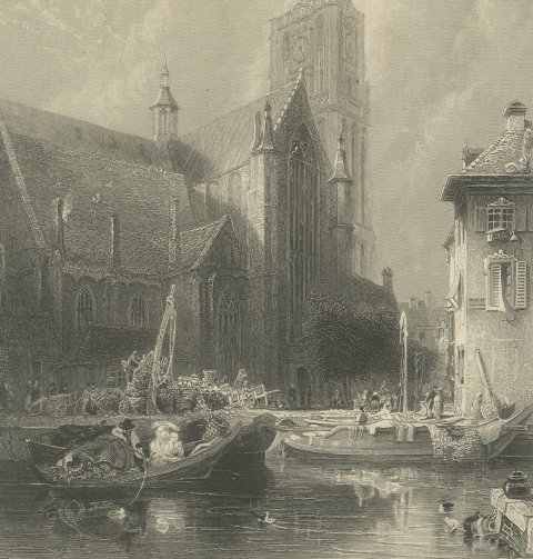 St. Lawrence Church, Rotterdam, Steel Engraving after G. Balmer, circa 1860, close-up 2
