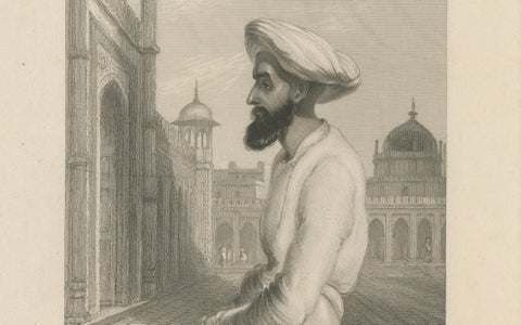 Orientalist India Engraving, Muslim at Prayer, Daniell & Cochran c.1836, close-up 5