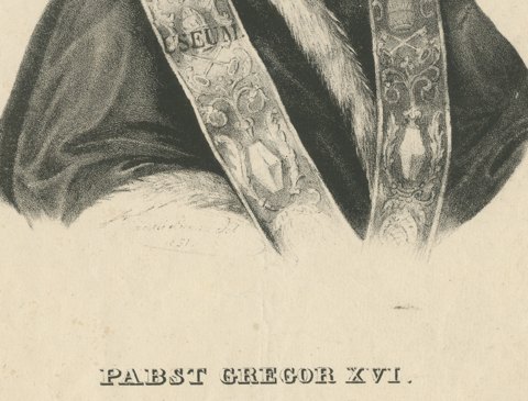 Pope Gregory XVI, Antique Lithograph Portrait, circa 1831, close-up 2