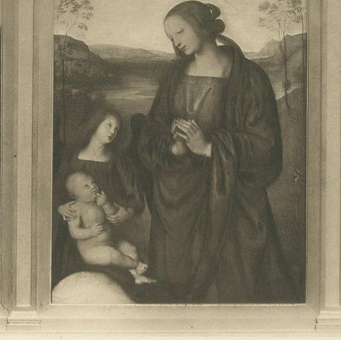 Antique Print of 'Madonna and Child with Saints' Made after Perugino 'c.1890', close-up 1