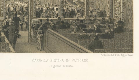 Sistine Chapel Interior, Vatican, Antique Festive Scene Print, 1869, close-up 6
